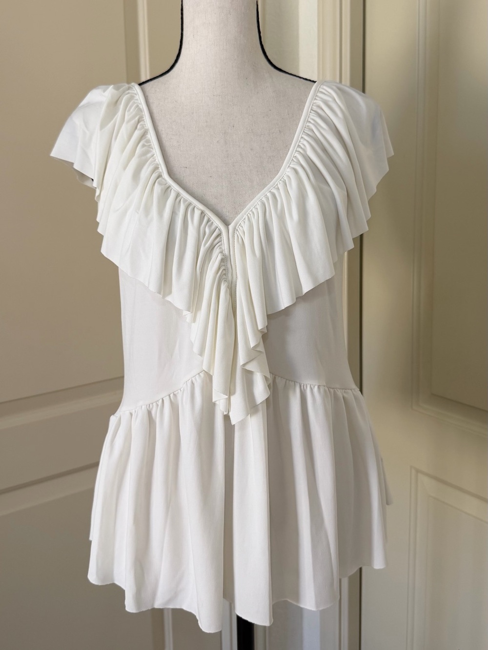 Zara White Ruffle V-Neck Top